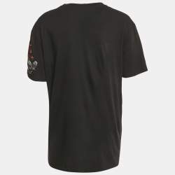 Pre Owned Valentino Black Floral V Logo Print Cotton T-Shirt L