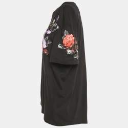 Pre Owned Valentino Black Floral V Logo Print Cotton T-Shirt L