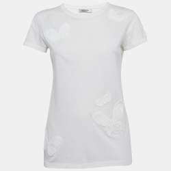 مملوكة مسبقًا Valentino White Butterfly Applique Jersey T-Shirt S