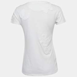 مملوكة مسبقًا Valentino White Butterfly Applique Jersey T-Shirt S