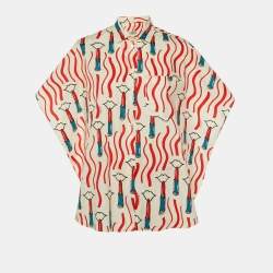 Pre Owned توب فالنتينو قطن أبيض بطبعة أحمر شفاه مربوط من الأمام مقاس متوسط (ميديوم)