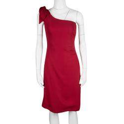 Pre Owned Valentino Red Bow Detail One Shoulder Dress M