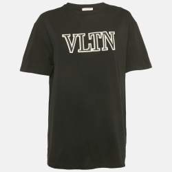 مملوكة مسبقًا Valentino Black Cotton VLTN Appliqued Crew Neck T-Shirt M