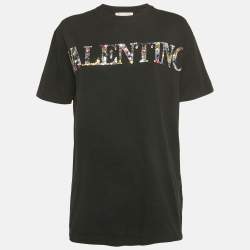 Pre Owned Valentino Black Sequined Cotton Half Sleeve T-Shirt M