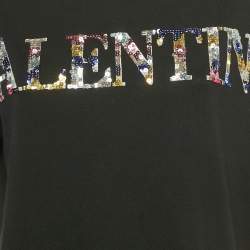 Pre Owned Valentino Black Sequined Cotton Half Sleeve T-Shirt M