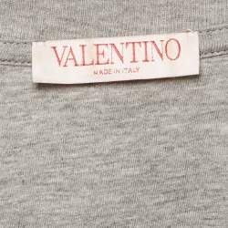 مملوكة مسبقًا Valentino Grey Logo Printed Cotton nit Embellished Detail T-Shirt L