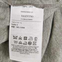 مملوكة مسبقًا Valentino Grey Logo Printed Cotton nit Embellished Detail T-Shirt L