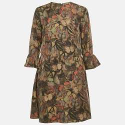 مملوكة مسبقًا Valentino Black Green Butterfly Print Silk Mini Dress M