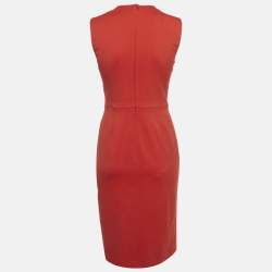 Pre Owned فستان فالنتينو صوف أحمر مزين بالورود ضيق مقاس متوسط