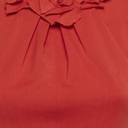 Pre Owned فستان فالنتينو صوف أحمر مزين بالورود ضيق مقاس متوسط