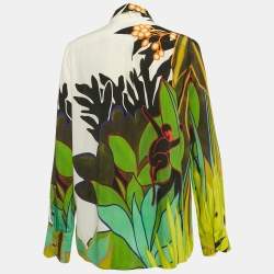 مملوكة مسبقًا قميص فالنتينو حرير مطبوع أخضر مقاس متوسط