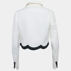 مملوكة مسبقًا Valentino White Waffle Knit Scallop Jacket M
