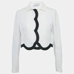 مملوكة مسبقًا Valentino White Waffle Knit Scallop Jacket M