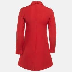 Pre Owned Valentino Red Wool & Silk Crepe Collared Mini Dress S
