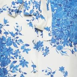 Pre Owned Valentino Blue/White Floral Print Silk Blouse and Pants Set S
