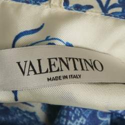 Pre Owned Valentino Blue/White Floral Print Silk Blouse and Pants Set S