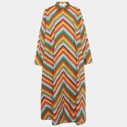 Pre Owned Valentino Multicolor Zig-Zag Cotton Flared Maxi Dress S