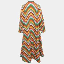 Pre Owned Valentino Multicolor Zig-Zag Cotton Flared Maxi Dress S