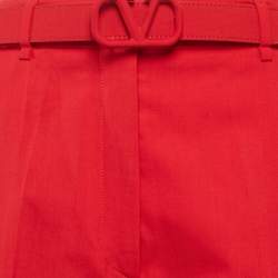 Pre Owned بنطلون فالنتينو كريب أحمر بحزام بخصر مرتفع مقاس متوسط