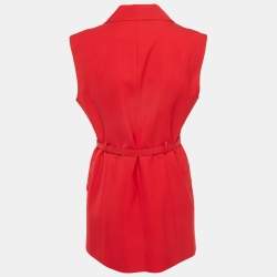 مملوكة مسبقًا فستان فالنتينو كريب بحزام أحمر قصير مقاس متوسط