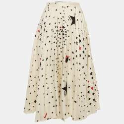 مملوكة مسبقًا Valentino Cream Stars Print Silk Plisse Midi Skirt S