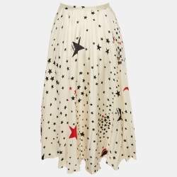 مملوكة مسبقًا Valentino Cream Stars Print Silk Plisse Midi Skirt S