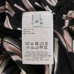 Pre Owned Valentino Black/Pink Printed Silk Plissé Midi Dress M