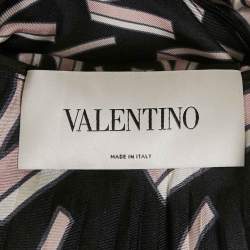 Pre Owned Valentino Black/Pink Printed Silk Plissé Midi Dress M