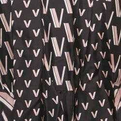 Pre Owned Valentino Black/Pink Printed Silk Plissé Midi Dress M