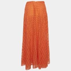 مملوكة مسبقًا Valentino Orange Lace Midi Skirt M