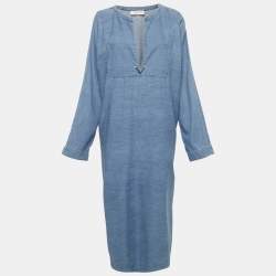 مملوكة مسبقًا Valentino Blue Denim V Logo Maxi Dress L