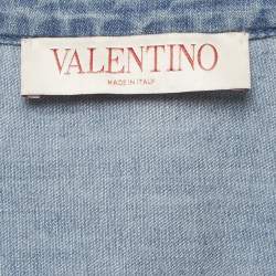 مملوكة مسبقًا فستان ماكسي فالنتينو دنيم أزرق بشعار V مقاس كبير - لارج