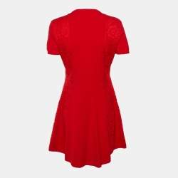 Pre Owned Valentino Red Knit & Lace Panel Detail Mini Dress L