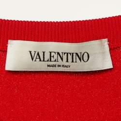 Pre Owned Valentino Red Knit & Lace Panel Detail Mini Dress L