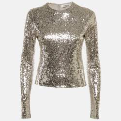 مملوكة مسبقًا Valentino Grey/Silver Sequin Embellished Jersey Bodysuit M