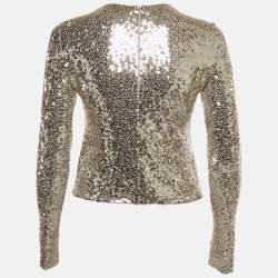 مملوكة مسبقًا Valentino Grey/Silver Sequin Embellished Jersey Bodysuit M