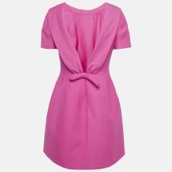Pre Owned Valentino Pink Wool Open Back Bow Detail Mini Dress M