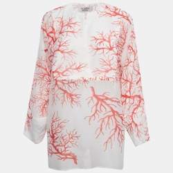 مملوكة مسبقًا Valentino Archive '68 White Coral Print Cotton Blouse S