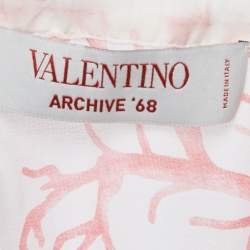 Pre Owned بلوزة فالنتينو أرشيف '68 قطن مطبوع بالكورال الأبيض مقاس صغير