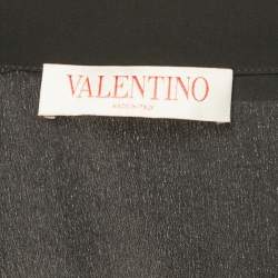 Pre Owned قميص فالنتينو حرير مطبوع أسود بحواف ريش مقاس صغير (سمول)