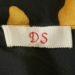 Pre Owned قميص فالنتينو حرير مطبوع أسود بحواف ريش مقاس صغير (سمول)