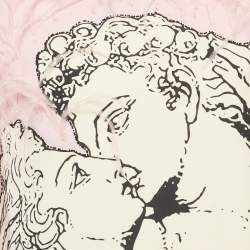 Pre Owned Valentino Pink Graphic Print Wool Blend Feather Trim Dress S