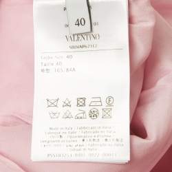 Pre Owned Valentino Pink Graphic Print Wool Blend Feather Trim Dress S