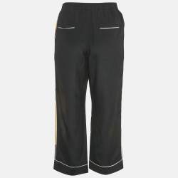 Pre Owned بنطلون فالنتينو حرير مطبوع بتنين أسود مستقيم الساق مقاس صغير - سمول