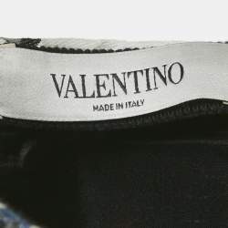 Pre Owned تنورة فالنتينو أزرق أزهار جاكار بقصة ضيقة مقاس متوسط