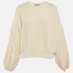 Pre Owned Valentino Cream Rib Knit Crewneck Sweater M