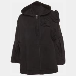 Pre Owned Valentino Black Cotton Rose Detail Cape Jacket XS