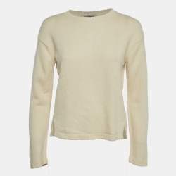 Pre Owned Valentino Cream Cashmere Round Neck Sweater S