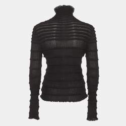 Pre Owned توب فالنتينو قطن مطاطي أسود بأكمام طويلة صغير