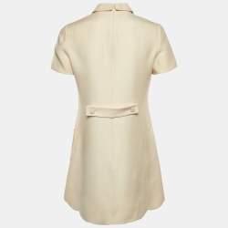 Pre Owned Valentino Cream Wool & Silk Bow Detail Mini Dress M